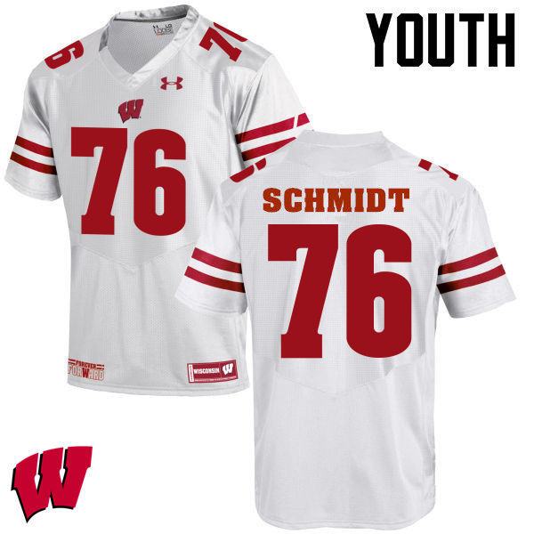 Wisconsin Badgers Youth #76 Logan Schmidt NCAA Under Armour Authentic White College Stitched Football Jersey OV40A17NX